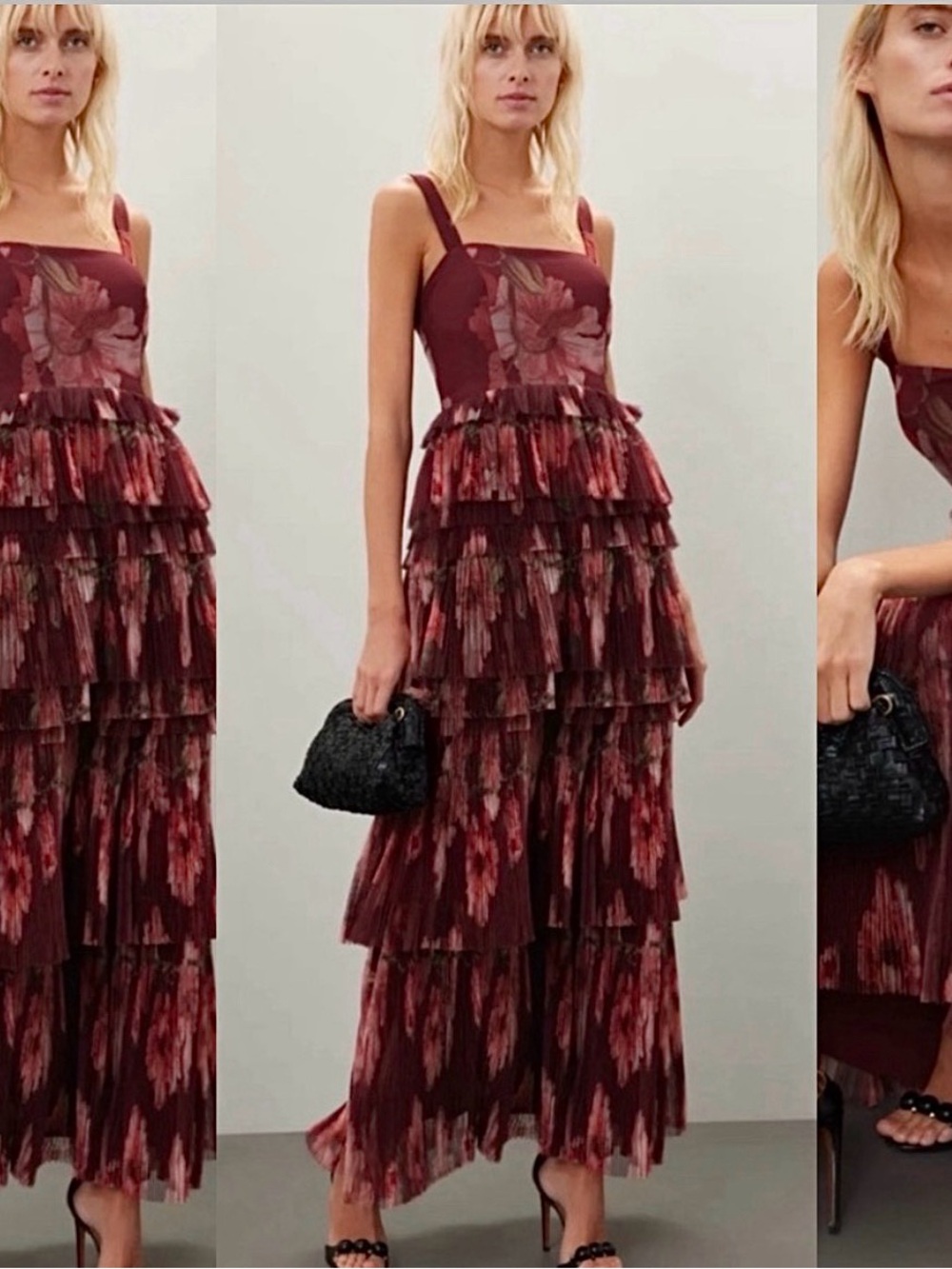 Hutch Burgundy Floral Tiered Ruffle Maxi Dress